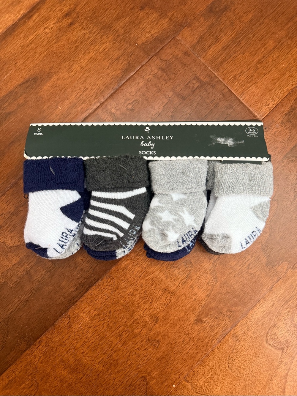 Laura Ashley Baby 4-Pack Socks in Navy, Gray, and White